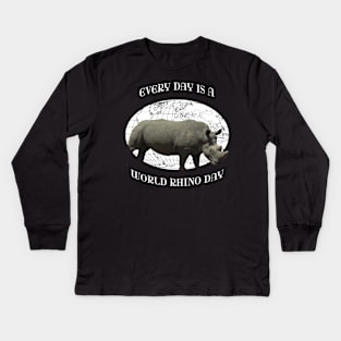 Every Day Is A Word Rhino Day Kids Long Sleeve T-Shirt